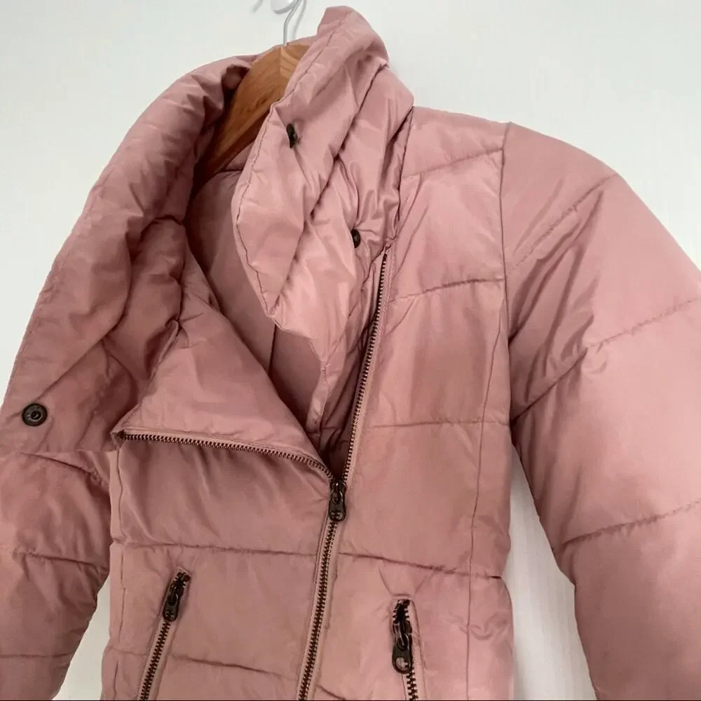 Gap Kids girls blush pink asymmetrical zip quilted puffer jacket